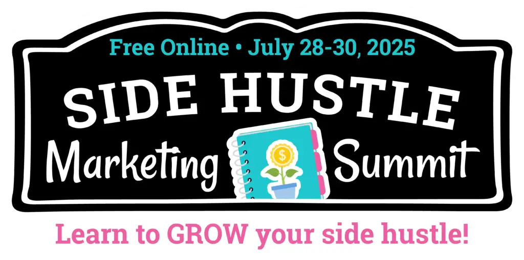 Side Hustle Marketing Summit logo with teal planner icon.