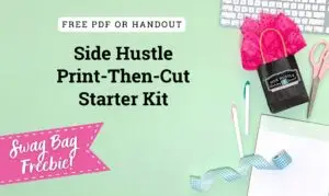 Mint green background with keyboard and swag bag mockup.