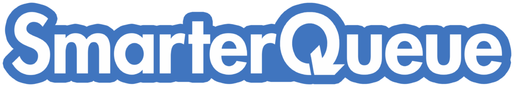 SmarterQueue blue white logo.