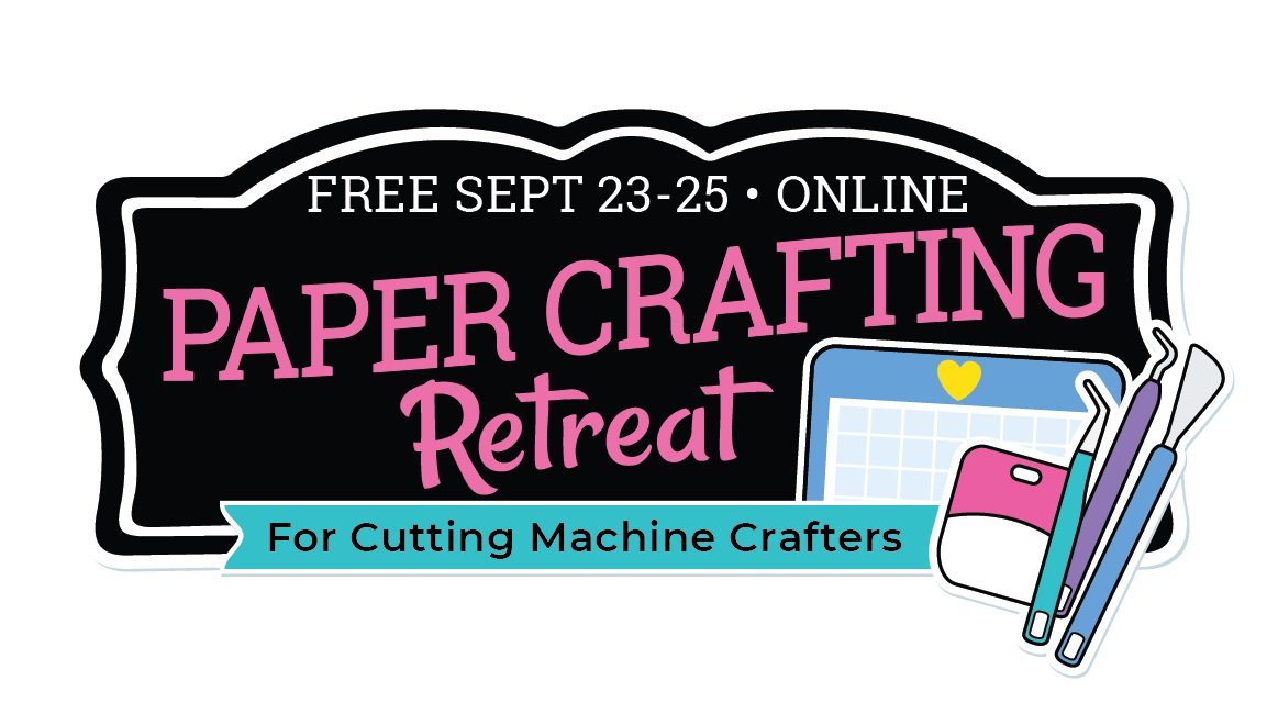 Paper Crafting Retreat logo with cutting tool clip art.